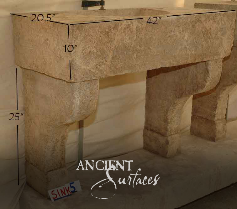 Antique limestone console sink with carved supports